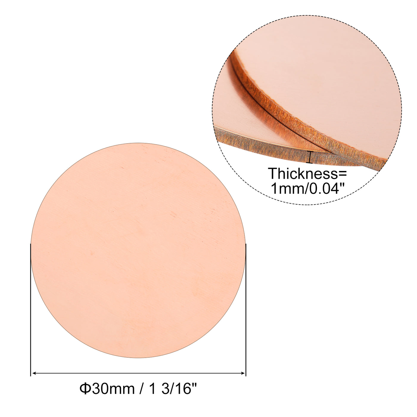 uxcell Uxcell Pure Copper Sheet, 5pcs 1 3/16" x 0.04" 18 Gauge T2 Copper Metal Round Plate