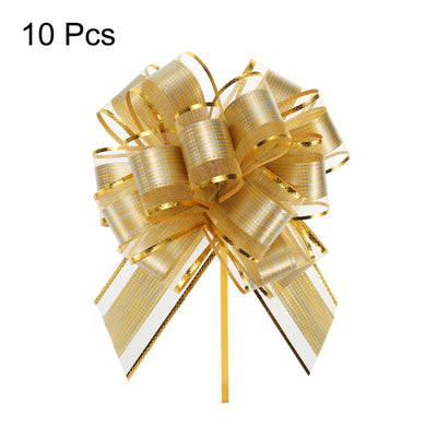 Harfington 10pcs 7 Inch Large Pull Bow Gift Wrapping Bows Ribbon Organza Champagne Gold for Wedding Baskets Presents Christmas Party