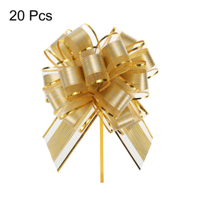 Harfington 20pcs 7 Inch Large Pull Bow Gift Wrapping Bows Ribbon Organza Champagne Gold for Wedding Baskets Presents Christmas Party