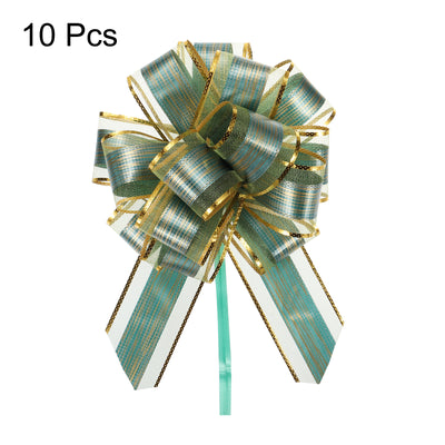 Harfington 10pcs 7 Inch Large Pull Bow Gift Wrapping Bows Ribbon Organza Green for Wedding Baskets Presents Christmas Party