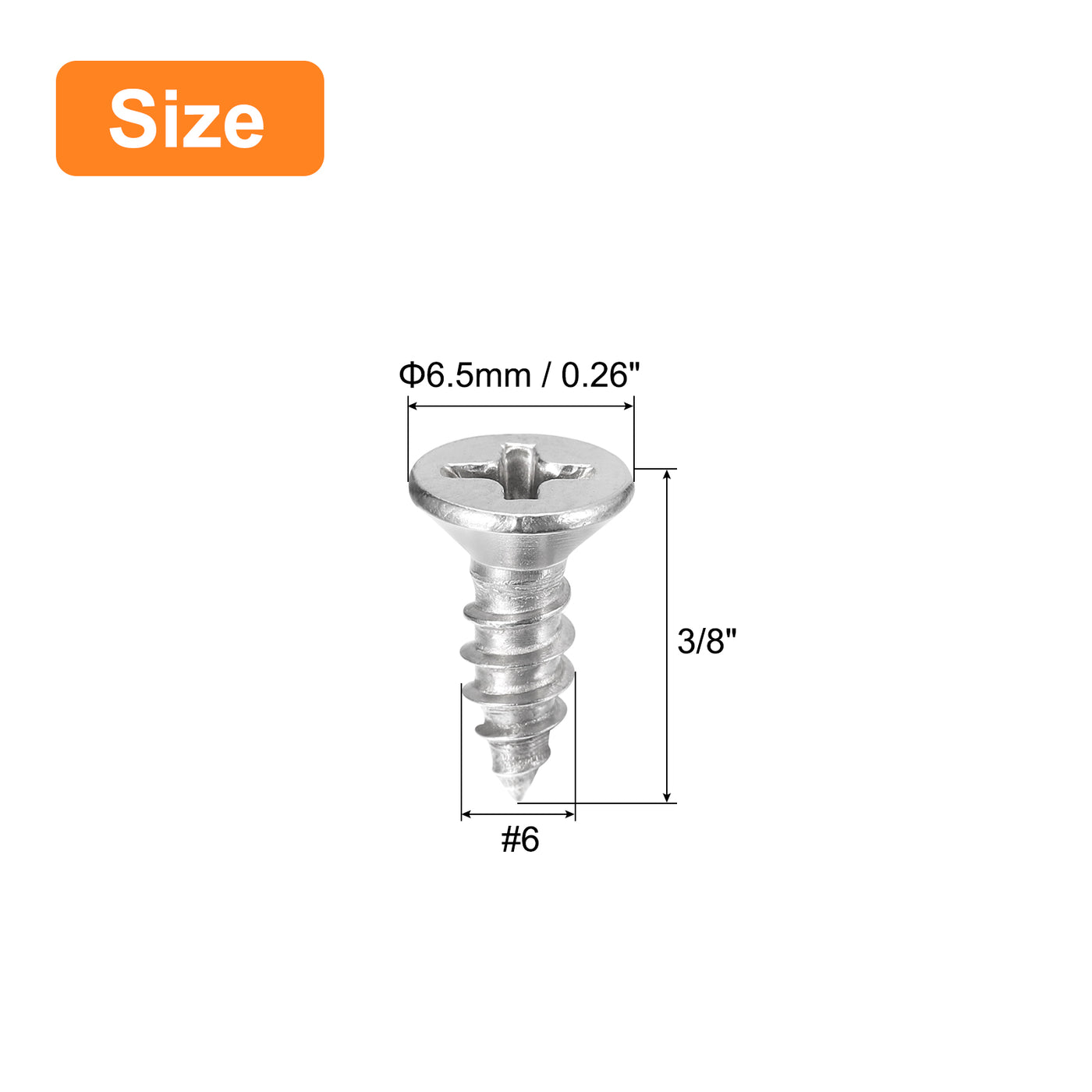 uxcell Uxcell 50Stk #6x3/8" Holz Schrauben Flache Kopf Kreuzschlitz Selbstschneidend Schrauben 304 Edelstahl Senkkopf Kopf Metall Schrauben für Holzbearbeitung