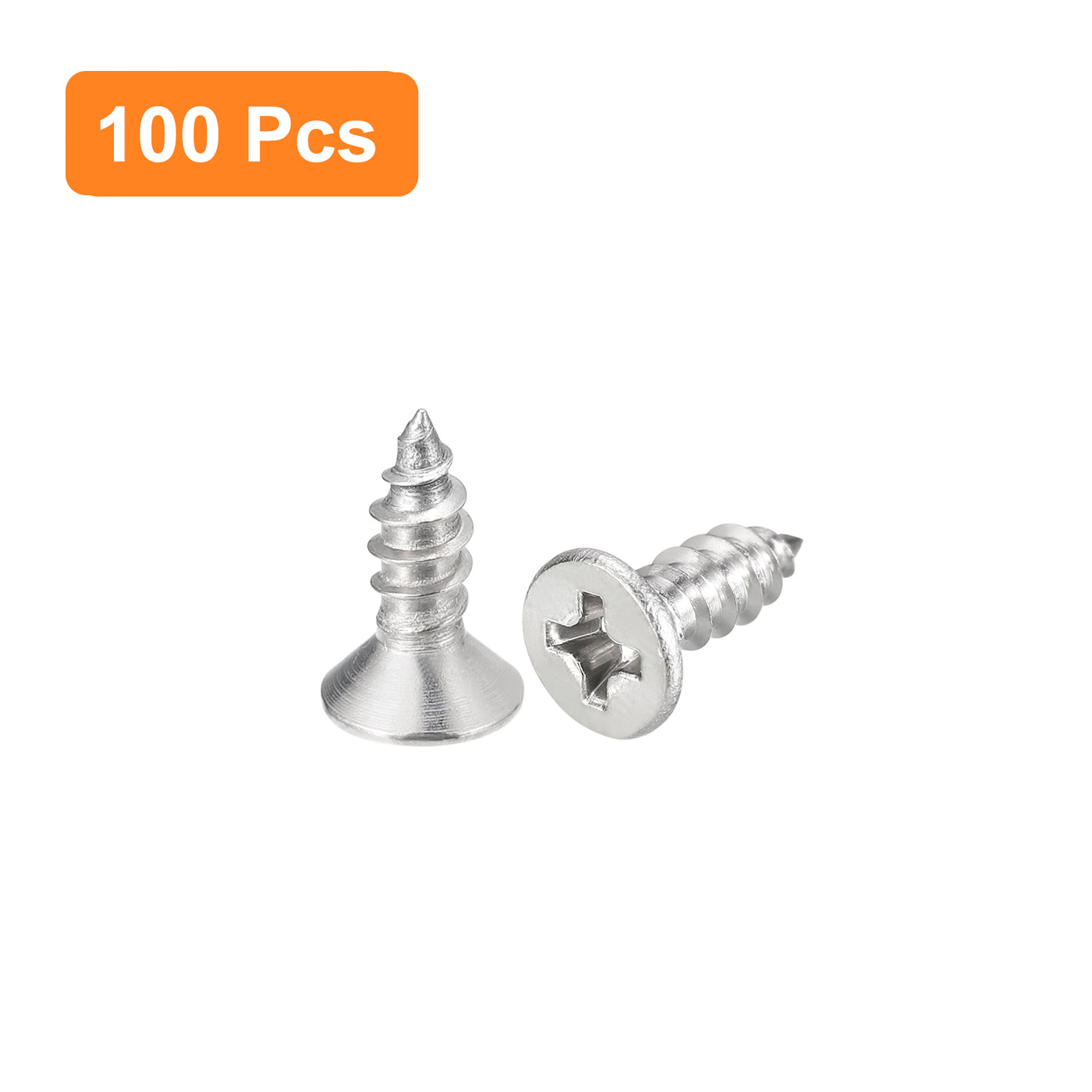 uxcell Uxcell #6x3/8" Wood Screws, 100pcs Phillips Self Tapping Screws 304 Stainless Steel