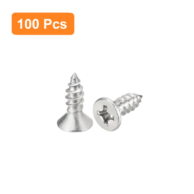 Harfington Uxcell #6x3/8" Wood Screws, 100pcs Phillips Self Tapping Screws 304 Stainless Steel