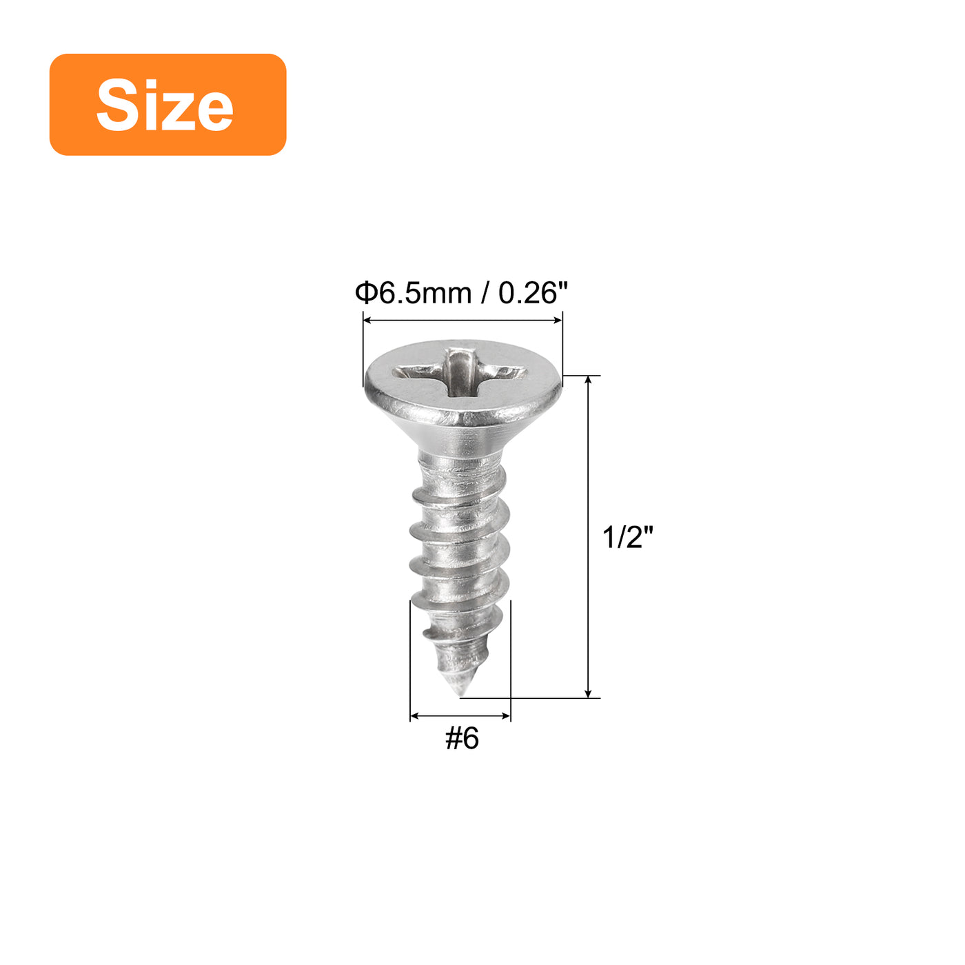 uxcell Uxcell #6x1/2" Wood Screws, 50pcs Phillips Self Tapping Screws 304 Stainless Steel