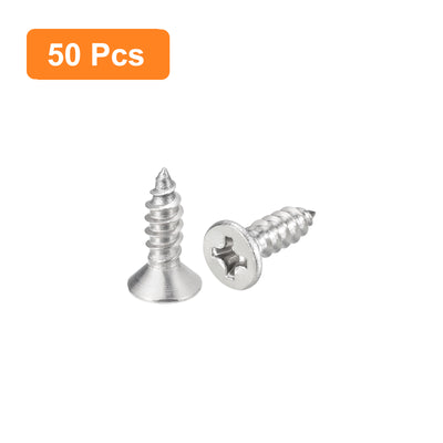 Harfington Uxcell #6x1/2" Wood Screws, 50pcs Phillips Self Tapping Screws 304 Stainless Steel