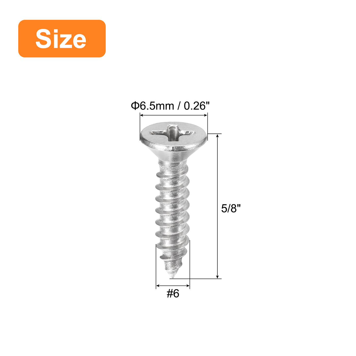 uxcell Uxcell #6x5/8" Wood Screws, 50pcs Phillips Self Tapping Screws 304 Stainless Steel