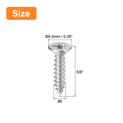 Harfington Uxcell #6x5/8" Wood Screws, 50pcs Phillips Self Tapping Screws 304 Stainless Steel