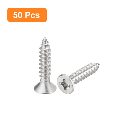 Harfington Uxcell #6x5/8" Wood Screws, 50pcs Phillips Self Tapping Screws 304 Stainless Steel