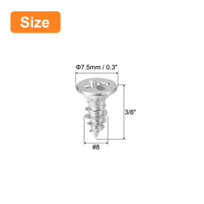 Harfington Uxcell 100Stk #8x3/8" Holz Schrauben Flache Kopf Kreuzschlitz Selbstschneidend Schrauben 304 Edelstahl Senkkopf Kopf Metall Schrauben für Holzbearbeitung