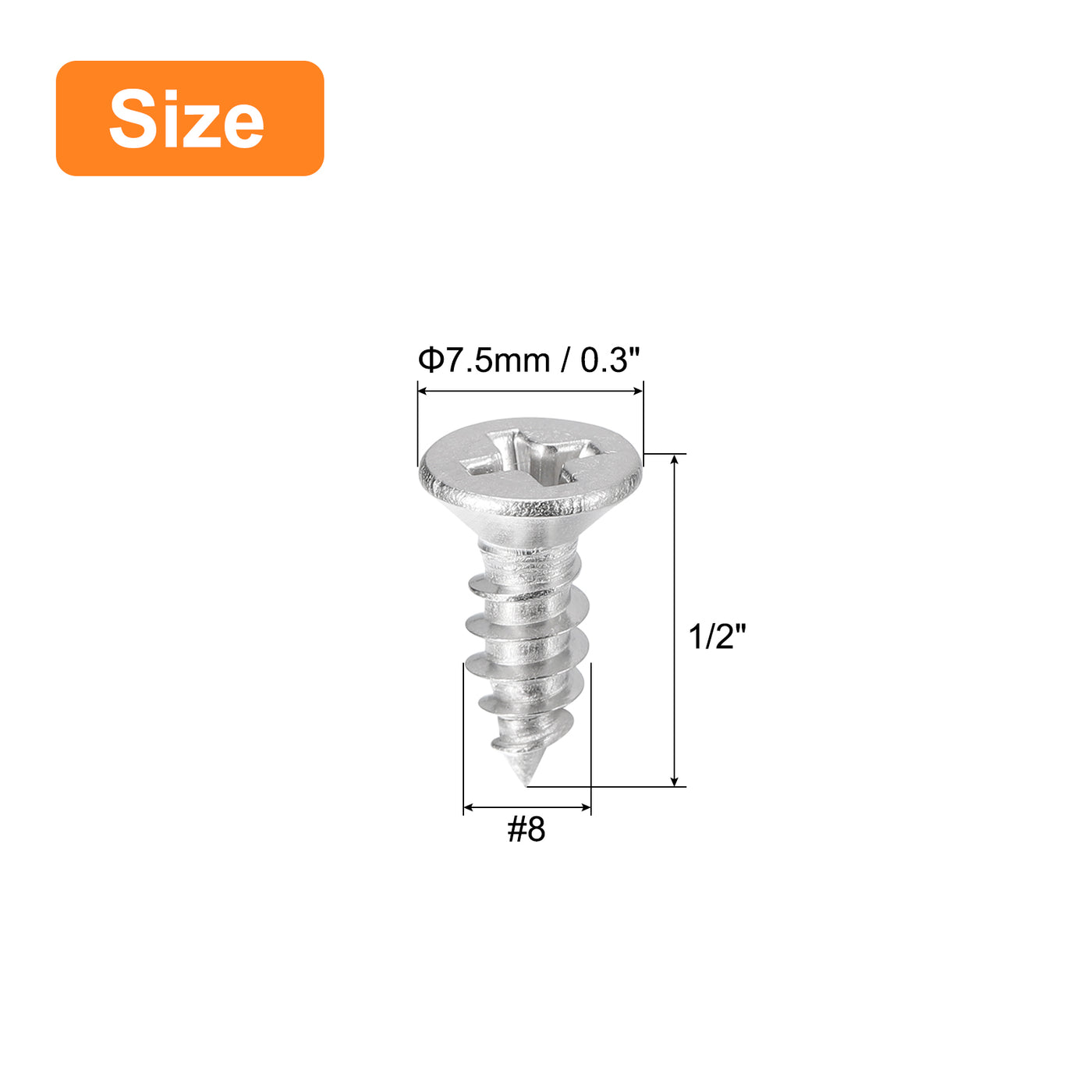 uxcell Uxcell #8x1/2" Wood Screws, 50pcs Phillips Self Tapping Screws 304 Stainless Steel