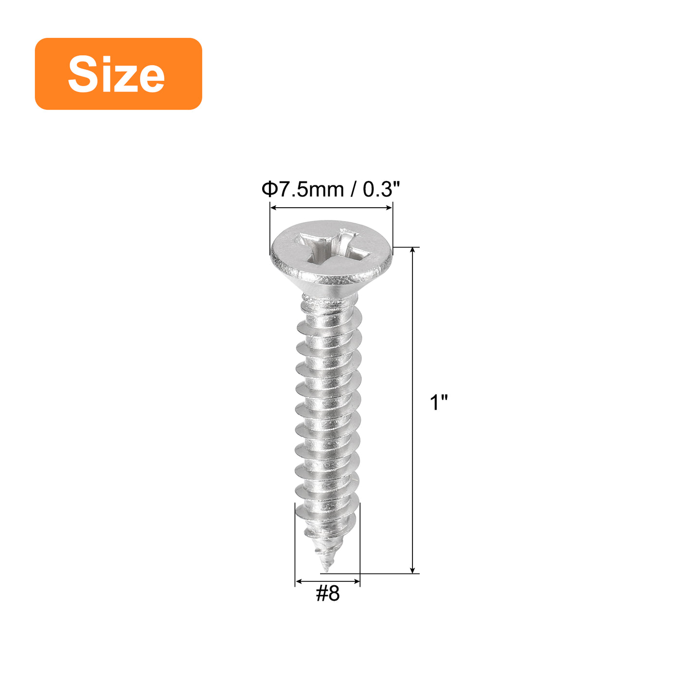 uxcell Uxcell #8x1" Wood Screws, 25pcs Phillips Self Tapping Screws 304 Stainless Steel