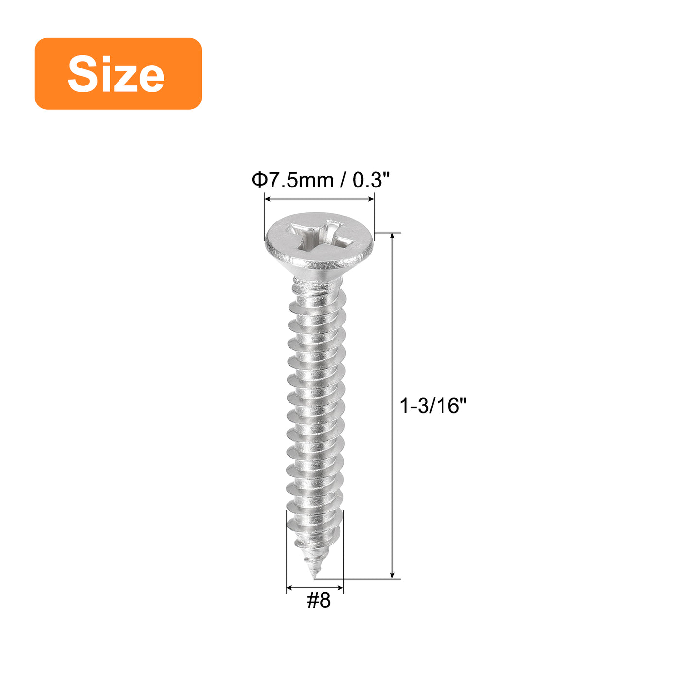 uxcell Uxcell #8x1-3/16" Wood Screws, 100pcs Phillips Self Tapping Screws 304 Stainless Steel