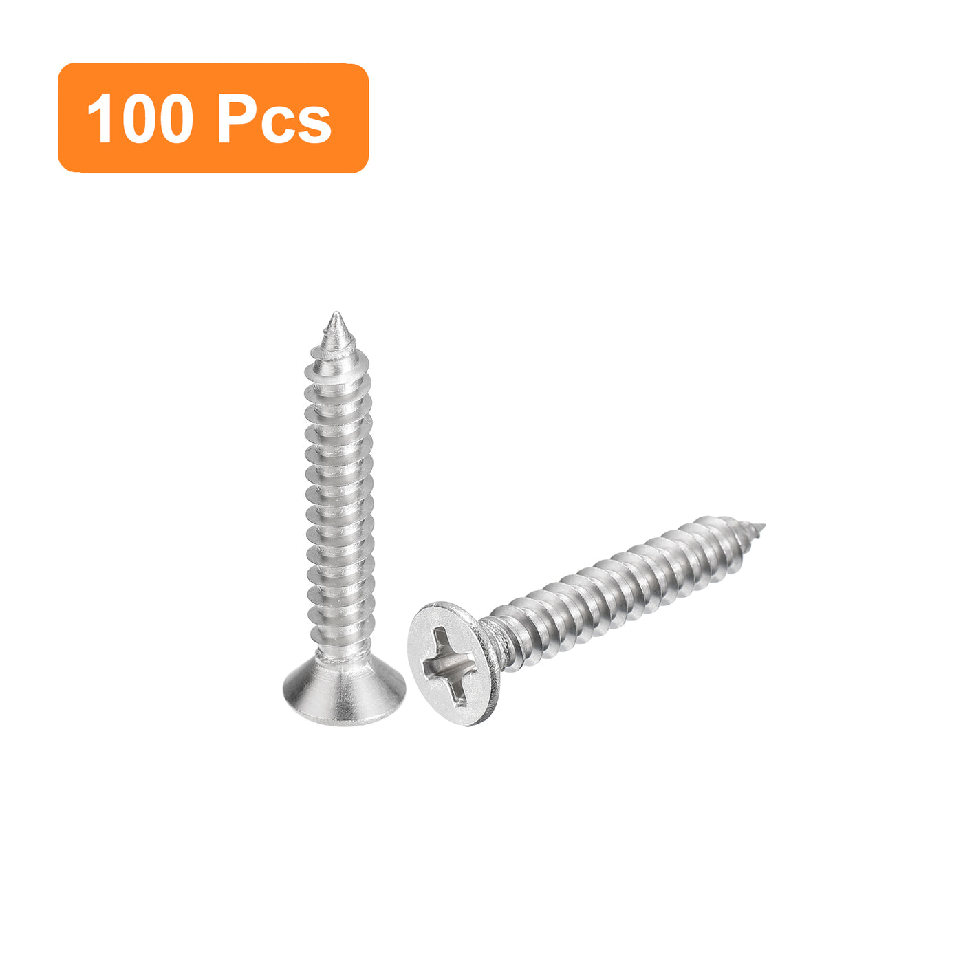 uxcell Uxcell #8x1-3/16" Wood Screws, 100pcs Phillips Self Tapping Screws 304 Stainless Steel