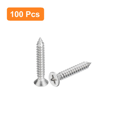 Harfington Uxcell #8x1-3/16" Wood Screws, 100pcs Phillips Self Tapping Screws 304 Stainless Steel