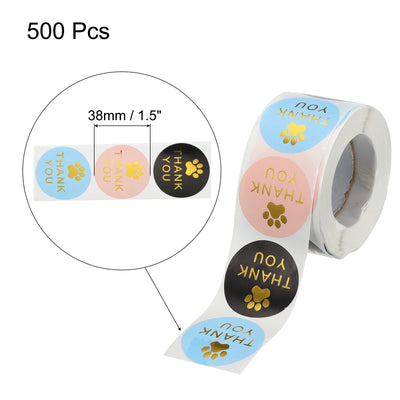 Harfington 1 Roll Paw Print Stickers Thank You Labels 1.5 Inch Self-adhesive Paper Labels