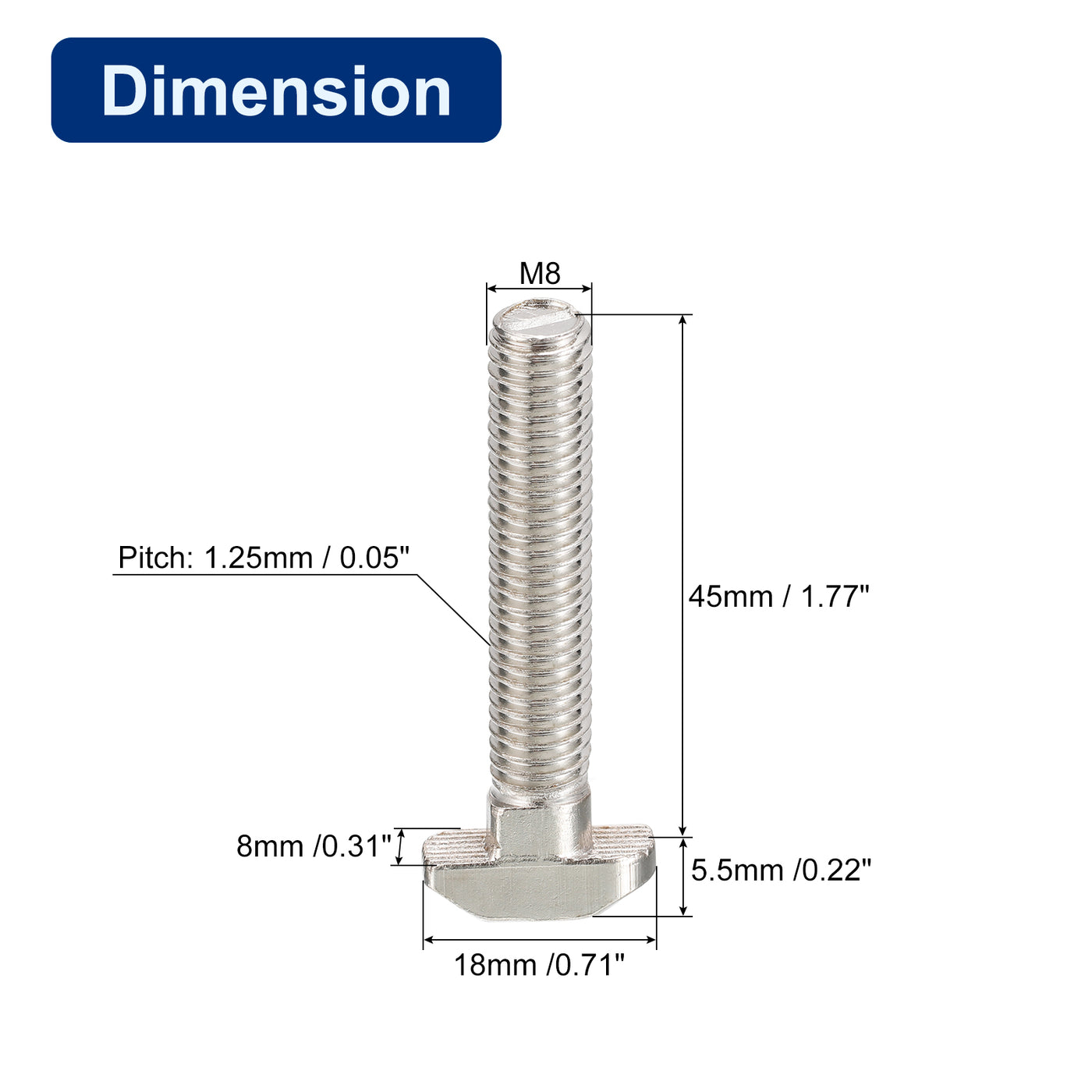 uxcell Uxcell 15pcs M8x45mm T Slot Drop-in Bolt Hammer Head T-Bolt T Shape Stud Sliding Screw