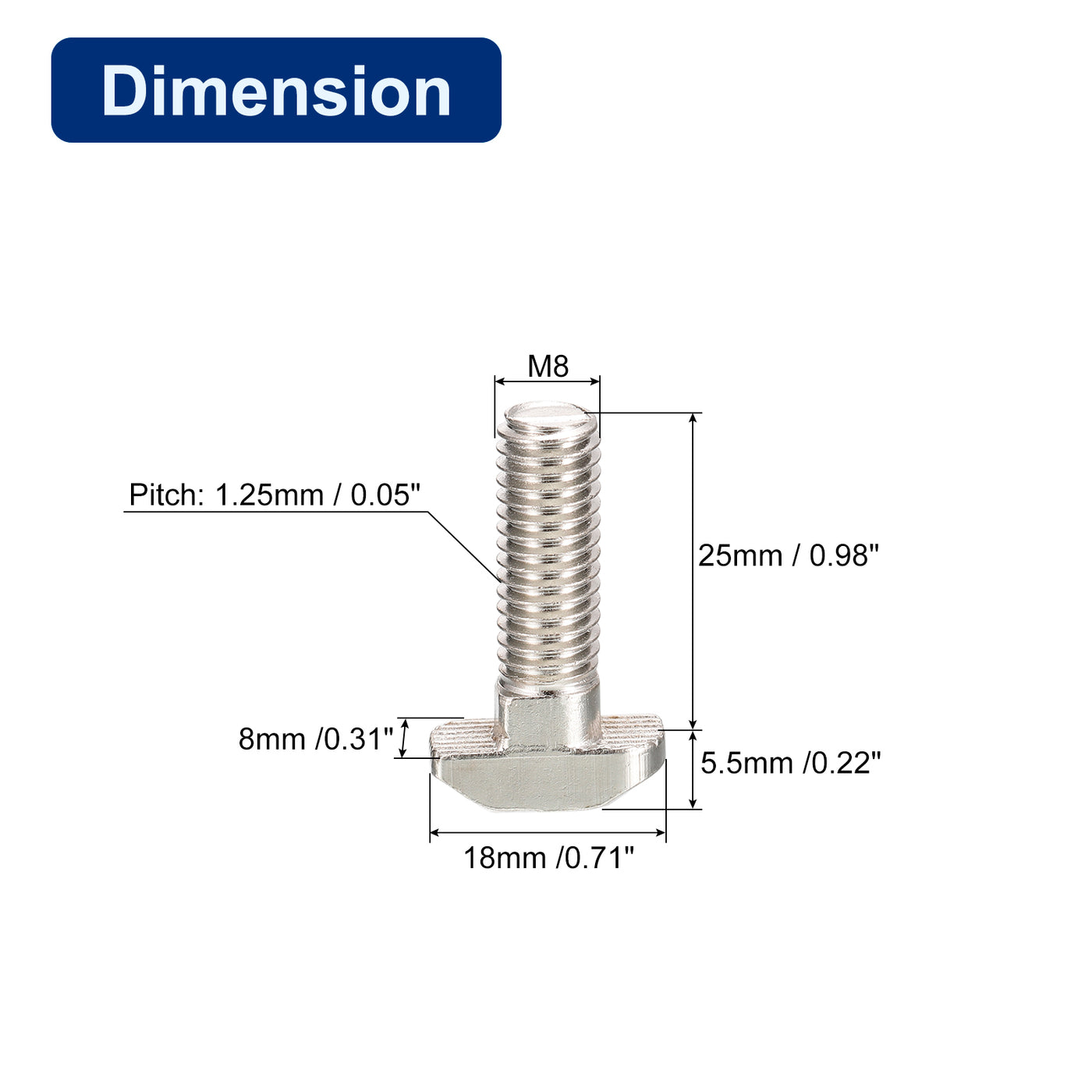 uxcell Uxcell 20pcs M8x25mm T Slot Drop-in Bolt Hammer Head T-Bolt T Shape Stud Sliding Screw