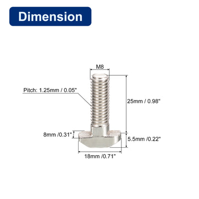 Harfington Uxcell 20pcs M8x25mm T Slot Drop-in Bolt Hammer Head T-Bolt T Shape Stud Sliding Screw