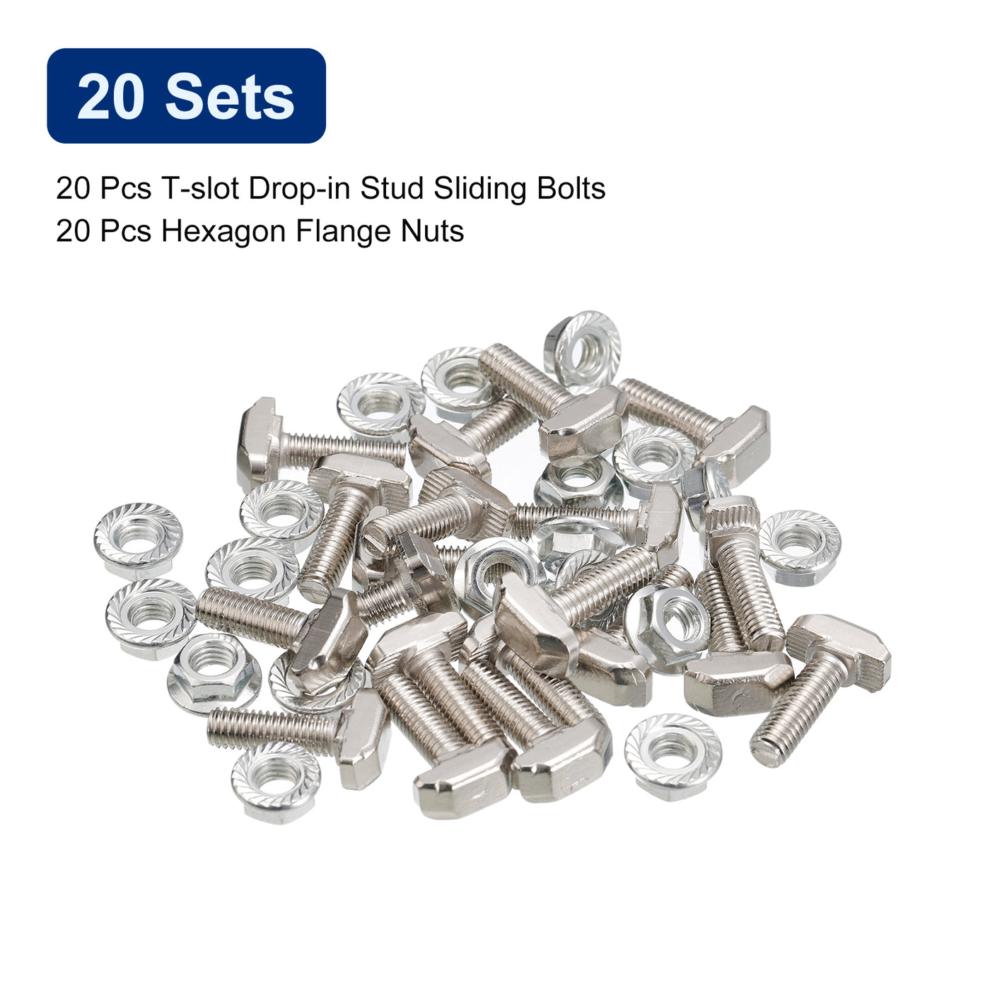 uxcell Uxcell M6x20mm T Slot Drop-in Bolt and M6 Hexagon Flange Nut Set, 20 Sets