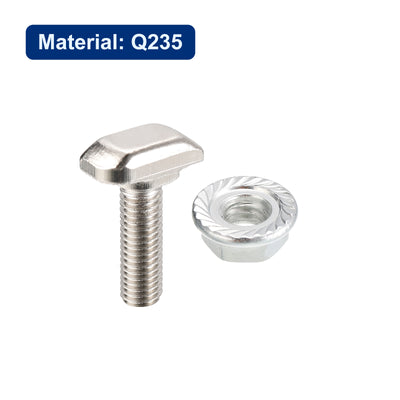 Harfington Uxcell M6x20mm T Slot Drop-in Bolt and M6 Hexagon Flange Nut Set, 20 Sets