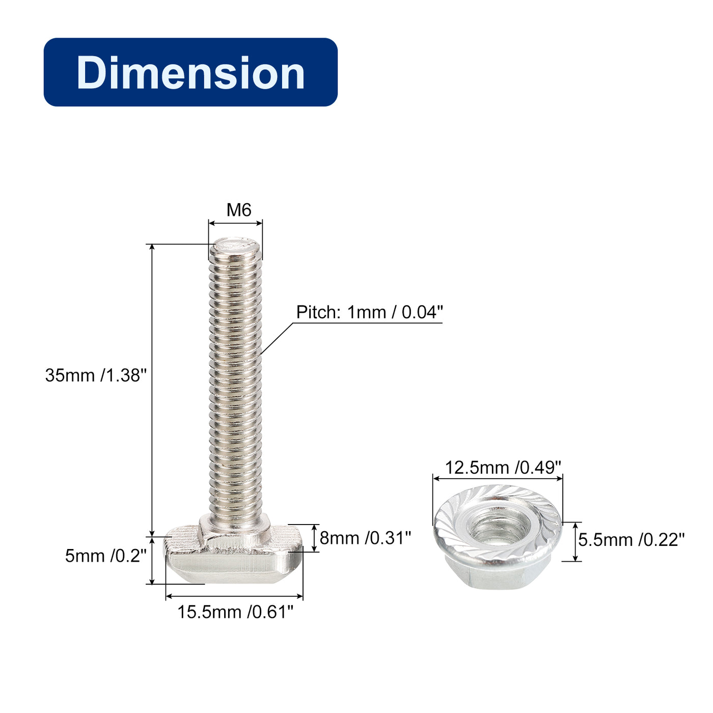 uxcell Uxcell M6x35mm T Slot Drop-in Bolt and M6 Hexagon Flange Nut Set, 8 Sets