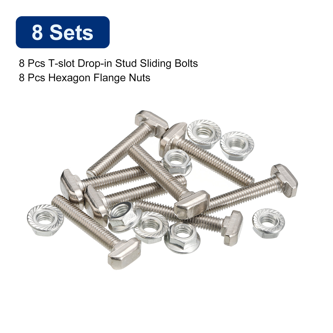 uxcell Uxcell M6x35mm T Slot Drop-in Bolt and M6 Hexagon Flange Nut Set, 8 Sets