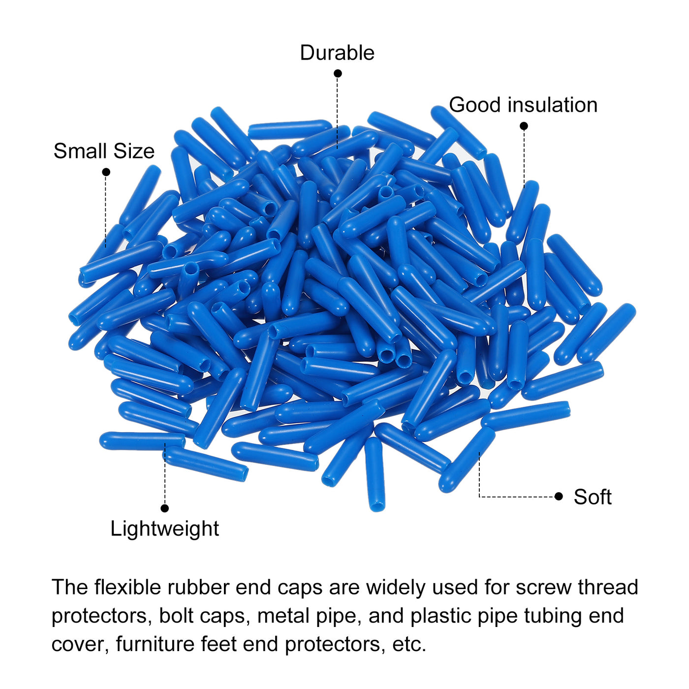 Harfington 200pcs Rubber End Caps Cover 2mm Vinyl Screw Thread Protector Round, Blue