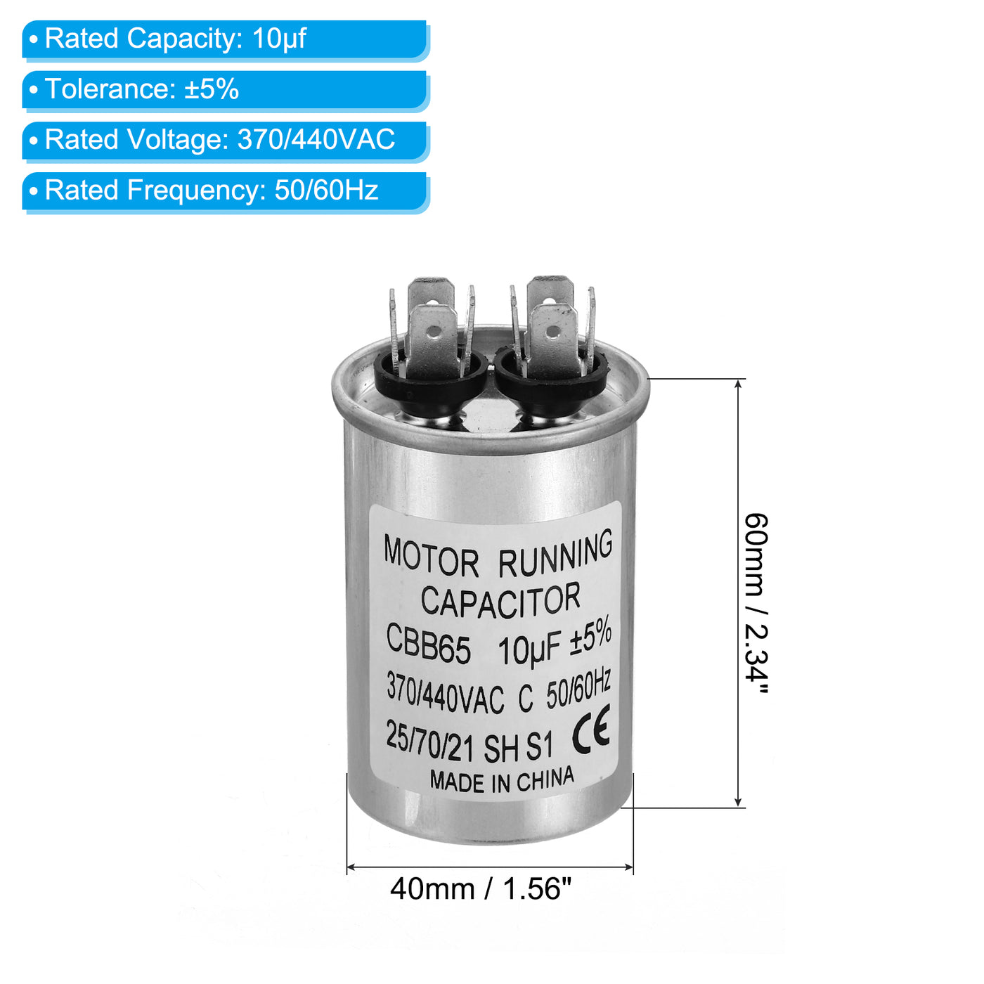 Harfington 10uF ±5% 10MDF 370/440V AC Lüfter Start Kondensator CBB65 Kreisförmig Betrieb Kondensator für AC Motor Betrieb Klimaanlage Kühlen Wärme Pumpe Kondensator Gerade
