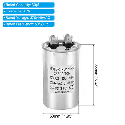 Harfington CBB65 30uf Run Capacitor, 30mfd AC 370/440V Aluminum Case with 2 Terminal