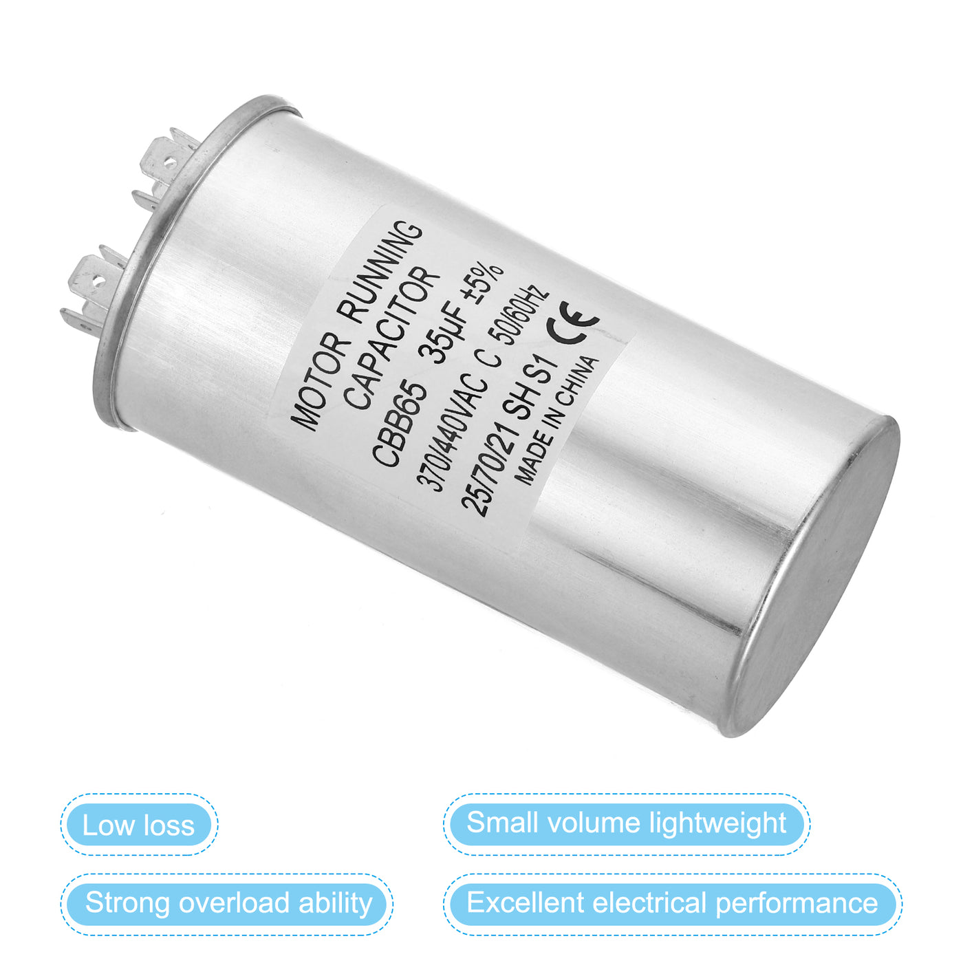 Harfington CBB65 35uf Run Capacitor, 35mfd AC 370/440V Aluminum Case with 2 Terminal