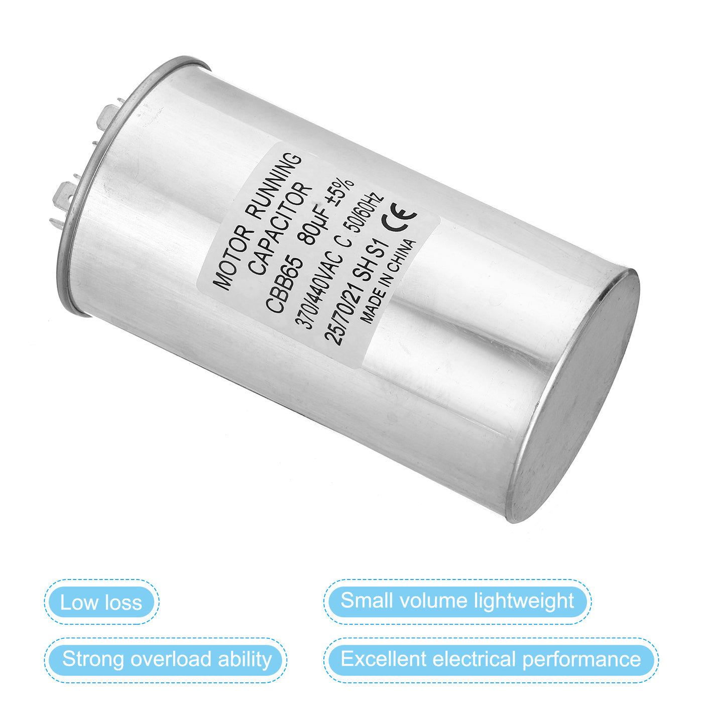 Harfington CBB65 80uf Run Capacitor, 80mfd AC 370/440V Aluminum Case with 2 Terminal