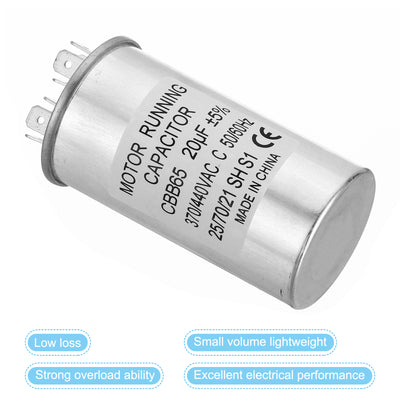 Harfington CBB65 20uf Run Capacitor, 20mfd 2Pcs AC 370/440V Aluminum Case with 2 Terminal