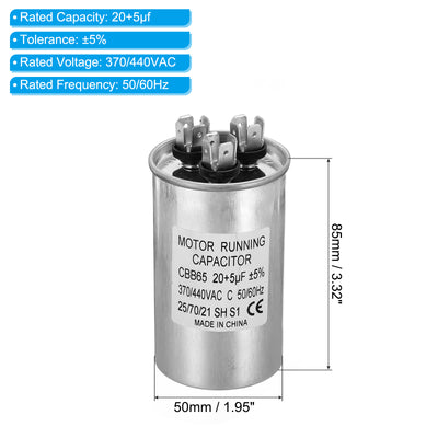 Harfington CBB65 20+5uf Run Capacitor, 20+5mfd AC 370/440V Aluminum Case with 3 Terminal