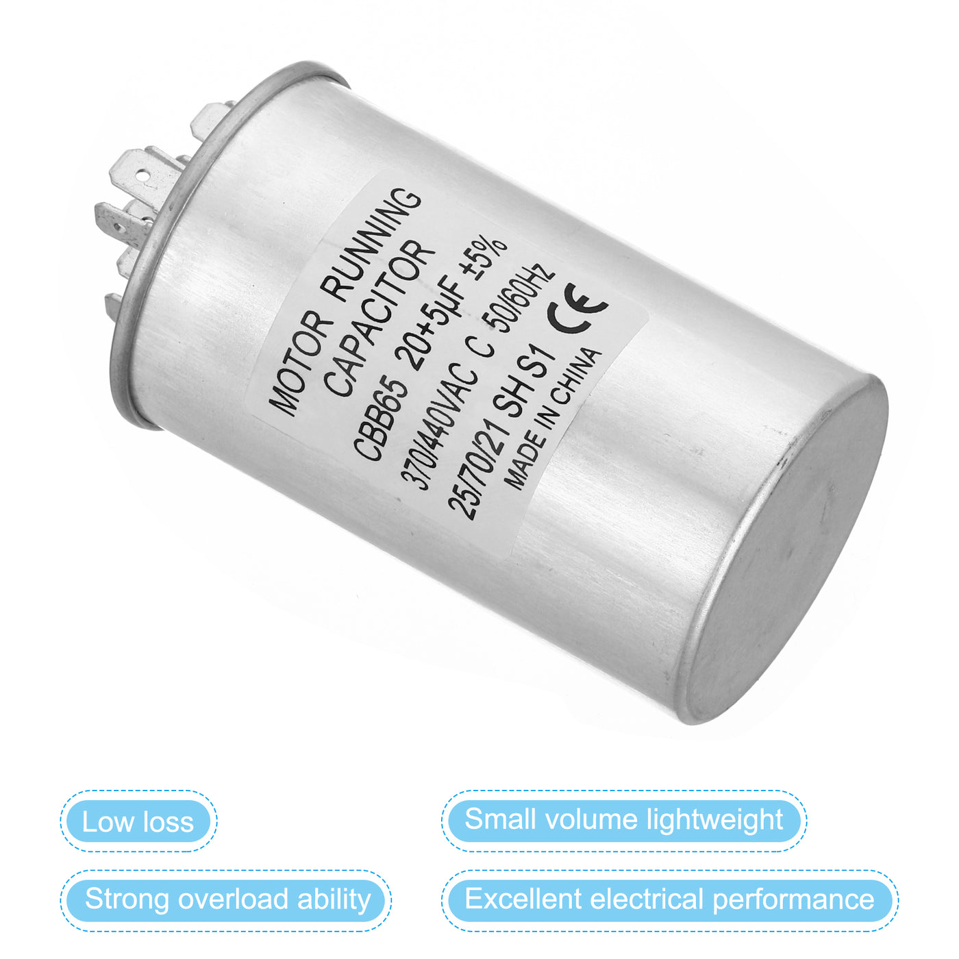 Harfington CBB65 20+5uf Run Capacitor, 20+5mfd AC 370/440V Aluminum Case with 3 Terminal