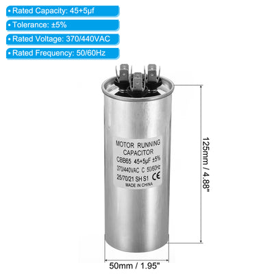 Harfington CBB65 45+5uf Run Capacitor, 45+5mfd AC 370/440V Aluminum Case with 3 Terminal