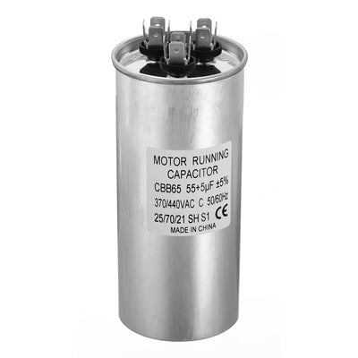 Harfington CBB65 55+5uf Run Capacitor, 55+5mfd AC 370/440V Aluminum Case with 3 Terminal