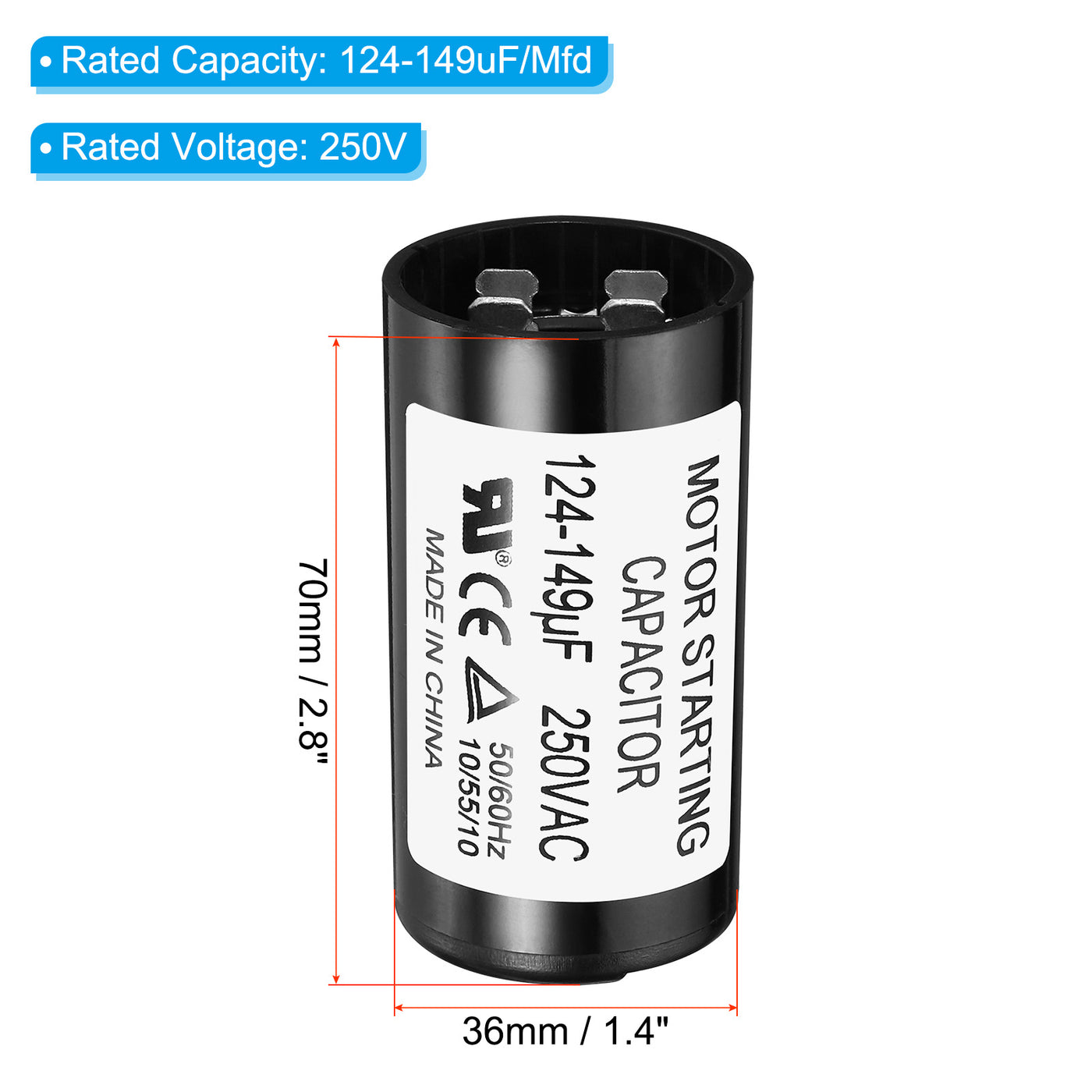 Harfington Motor Start Capacitor, 124-149uF/Mfd 250V 50/60Hz CD60 Run Capacitor Motor Starting Capacitor for Electric Motor Starts Running