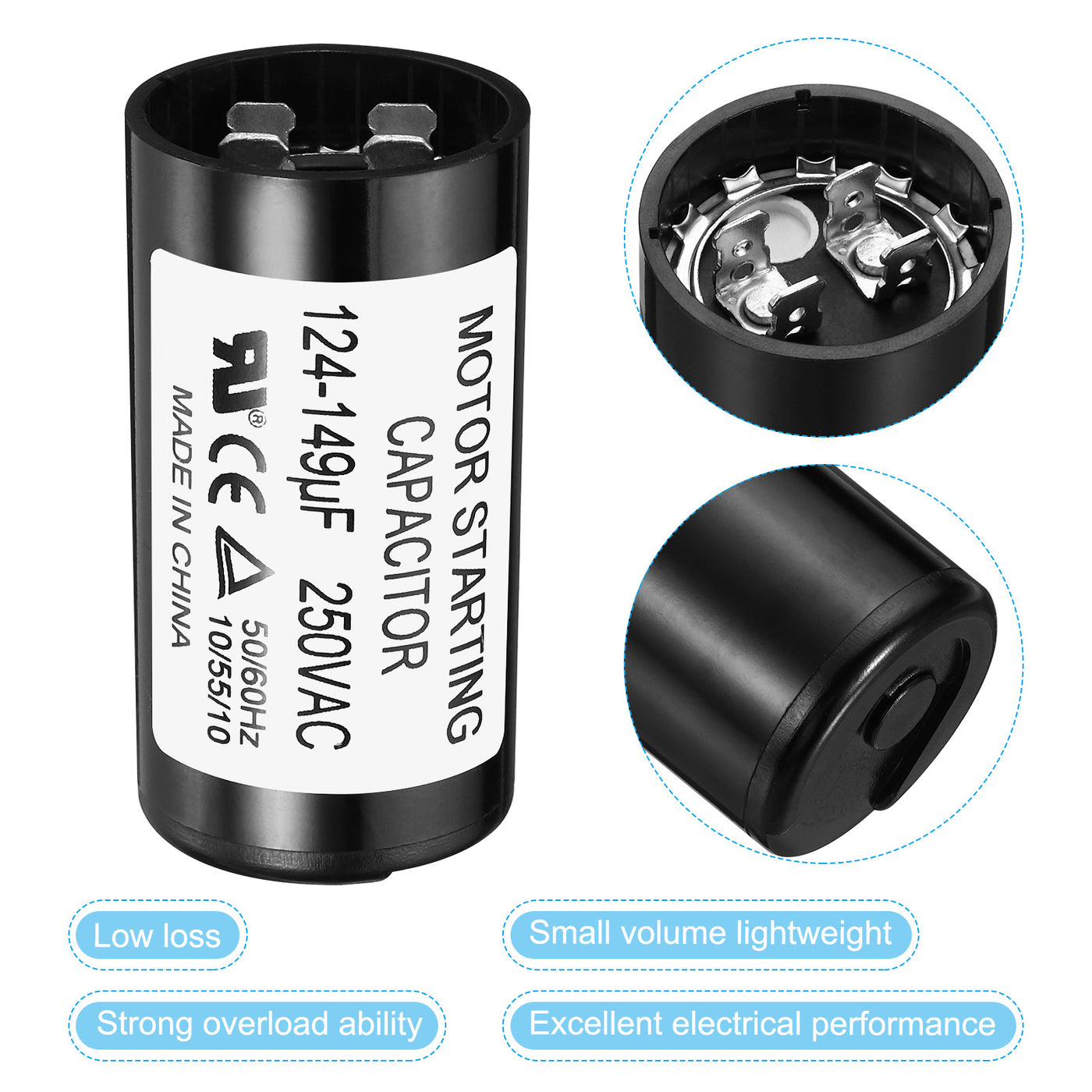 Harfington Motor Start Capacitor, 124-149uF/Mfd 250V 50/60Hz CD60 Run Capacitor Motor Starting Capacitor for Electric Motor Starts Running