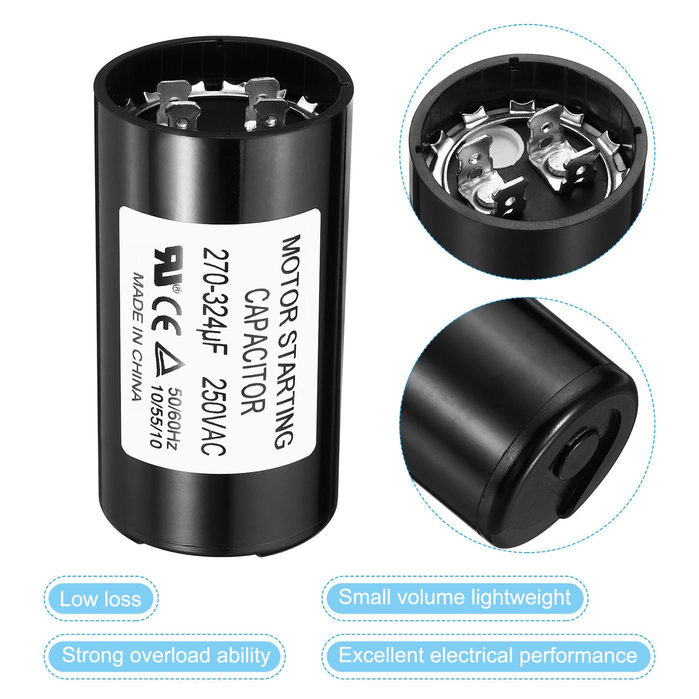 Harfington Motor Start Capacitor, 270-324uF/Mfd 250V 50/60Hz CD60 Run Capacitor Motor Starting Capacitor for Electric Motor Starts Running