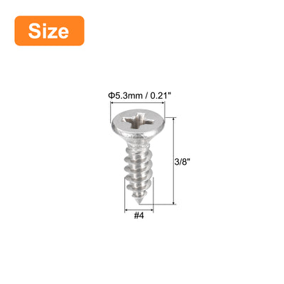 Harfington Uxcell #4x3/8" Wood Screws, 50pcs Phillips Self Tapping Screws 304 Stainless Steel