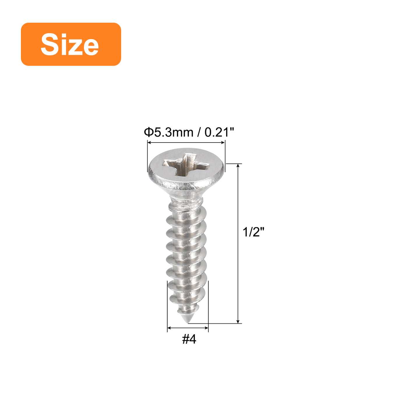 uxcell Uxcell #4x1/2" Wood Screws, 200pcs Phillips Self Tapping Screws 304 Stainless Steel