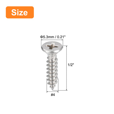 Harfington Uxcell #4x1/2" Wood Screws, 200pcs Phillips Self Tapping Screws 304 Stainless Steel