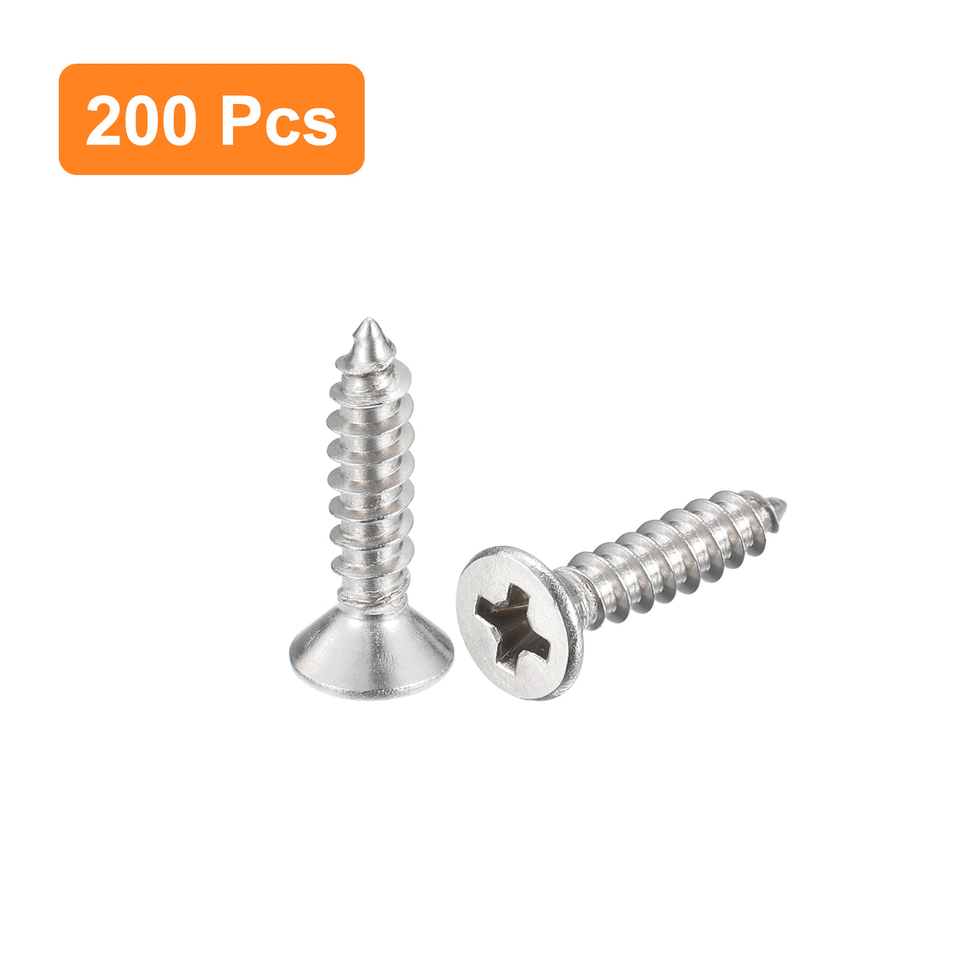 uxcell Uxcell #4x1/2" Wood Screws, 200pcs Phillips Self Tapping Screws 304 Stainless Steel