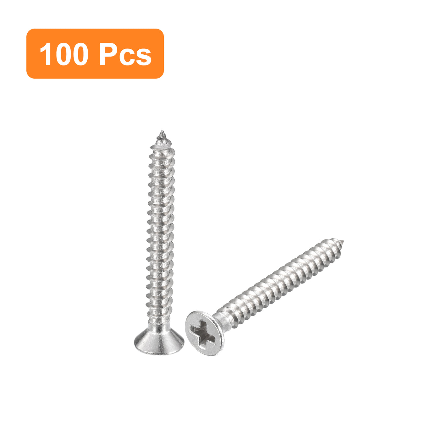 uxcell Uxcell #4x1" Wood Screws, 100pcs Phillips Self Tapping Screws 304 Stainless Steel