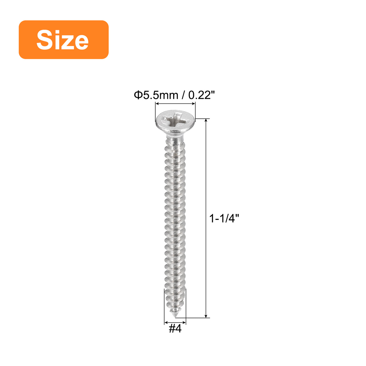 uxcell Uxcell #4x1-1/4" Wood Screws, 100pcs Phillips Self Tapping Screws 304 Stainless Steel