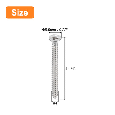 Harfington Uxcell #4x1-1/4" Wood Screws, 100pcs Phillips Self Tapping Screws 304 Stainless Steel