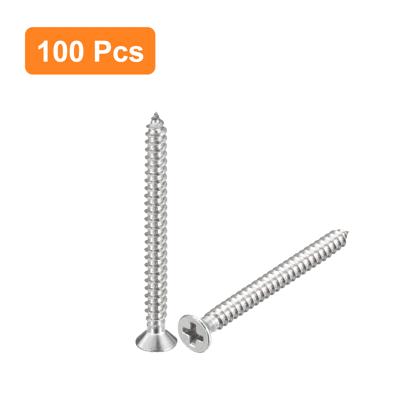 uxcell Uxcell #4x1-1/4" Wood Screws, 100pcs Phillips Self Tapping Screws 304 Stainless Steel