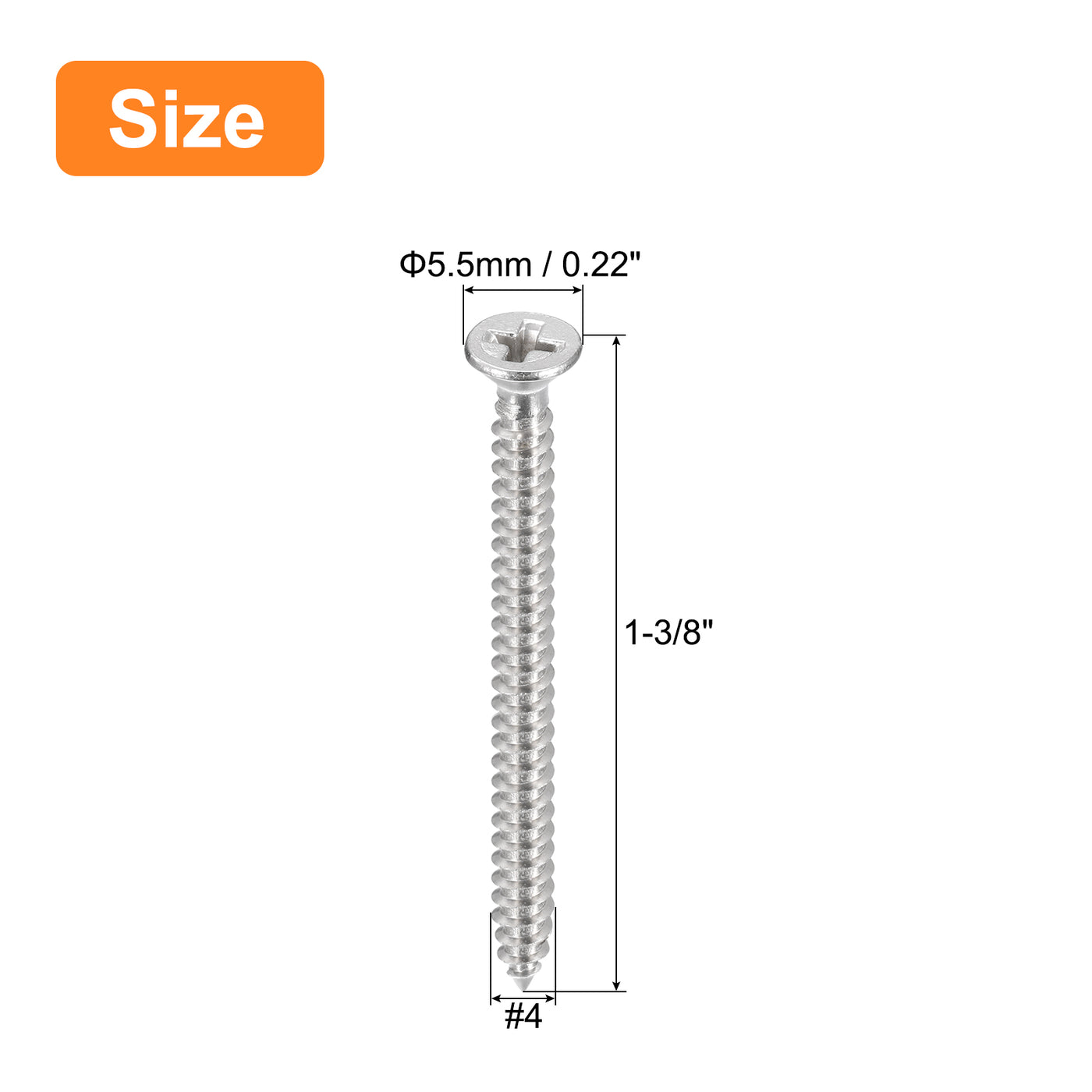 uxcell Uxcell #4x1-3/8" Wood Screws, 100pcs Phillips Self Tapping Screws 304 Stainless Steel