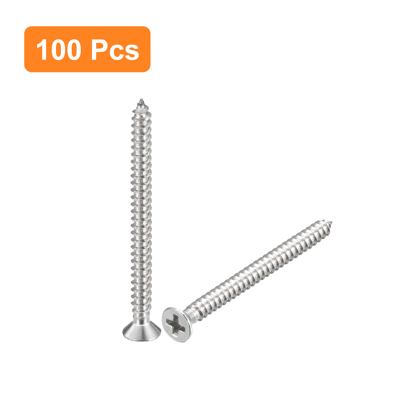 uxcell Uxcell #4x1-3/8" Wood Screws, 100pcs Phillips Self Tapping Screws 304 Stainless Steel