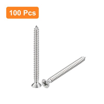 Harfington Uxcell #4x1-3/8" Wood Screws, 100pcs Phillips Self Tapping Screws 304 Stainless Steel